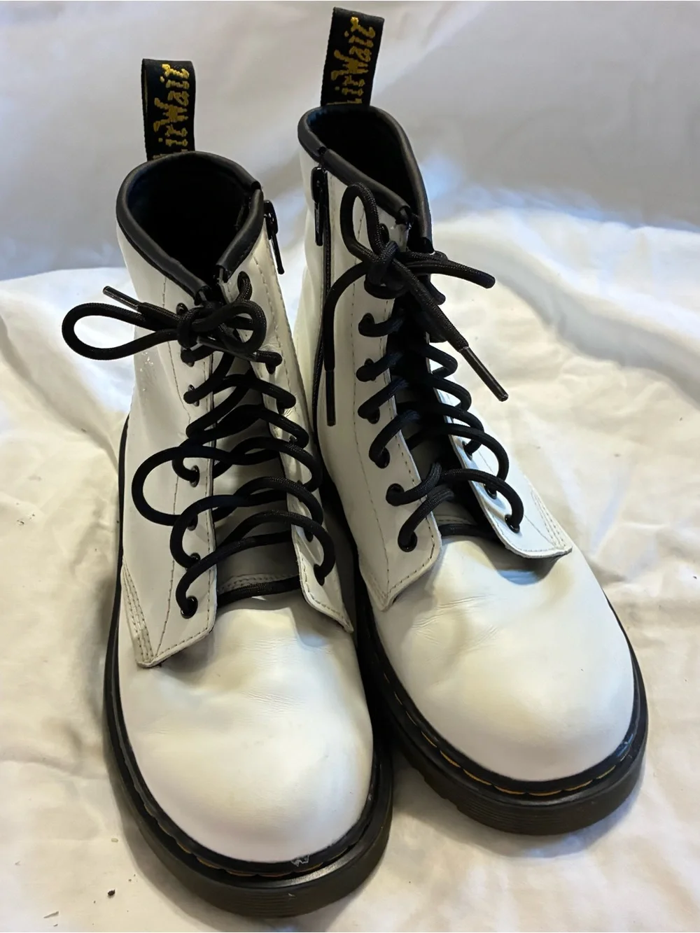 Dr. Martens White and Black Lace-Up Combat Boots for Kids